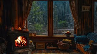 Watch The Rain Fall Through The Window 🔥 Cozy Fireplace, Gentle Rain Outside Help Relax, Sleep Well