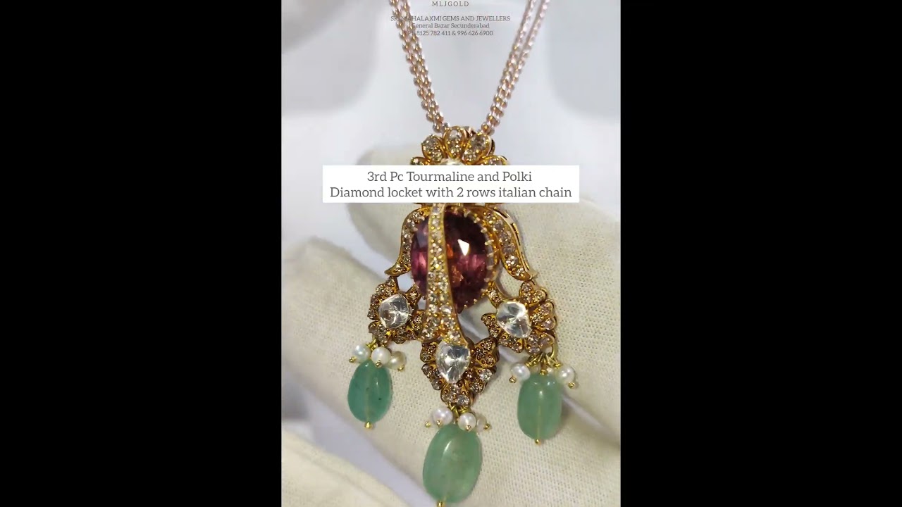 4 Beautiful lockets in Polki Diamond, Emeralds,Tourmaline with Italian Chains shown here .