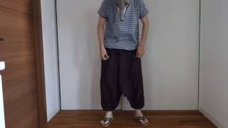 OKI（オキ） ユニセックス サルエルパンツ アラジンパンツ ストライプカラー タイパンツ アジアンパンツ