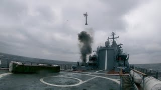Стрельба корвета «Гремящий» по крылатой ракете-мишени в Балтийском море