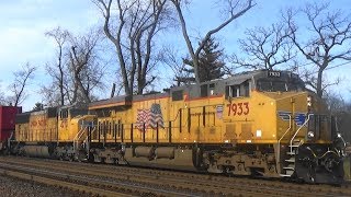 UP 7933 Leads a Stack Train, West Chicago, IL, 12/19/17