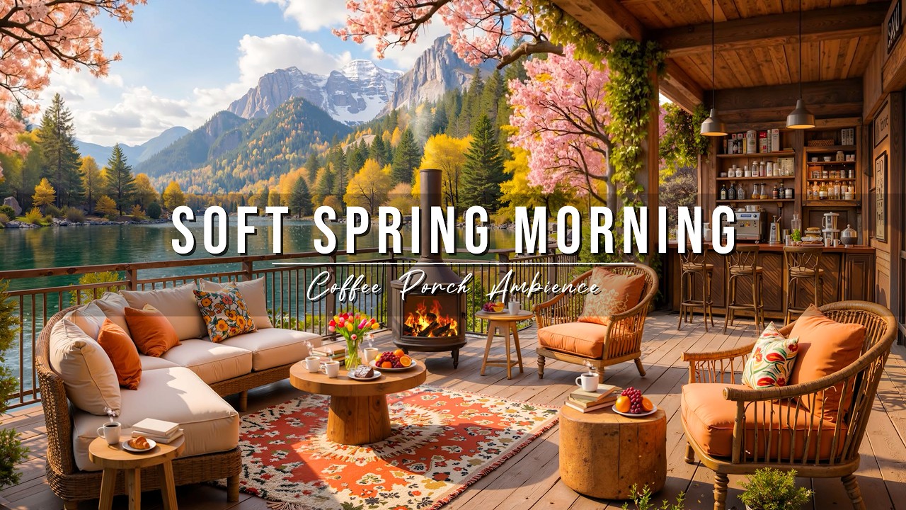 Soft Morning Jazz ☀🌸 Cozy Lakeside Coffee Porch Ambience & Relaxing Spring Jazz Music for Good Moods