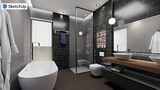 Sketchup interior design #43 make a bathroom and D5 render