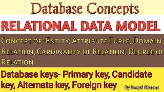 Relational Data Model | Attribute, Tuple, Domain , Cardinality & Degree of Relation | Database keys