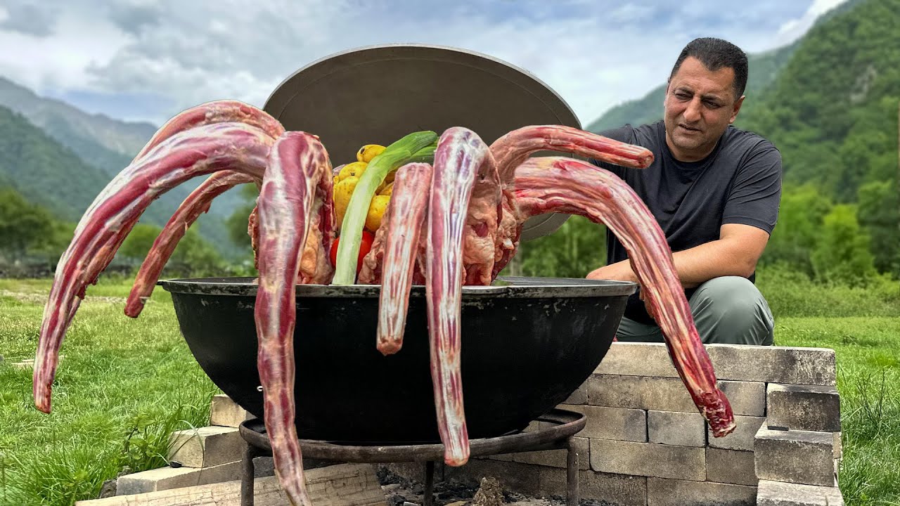 ⁣Beef Tails in a Cauldron on the Fire! Very Tender Stew