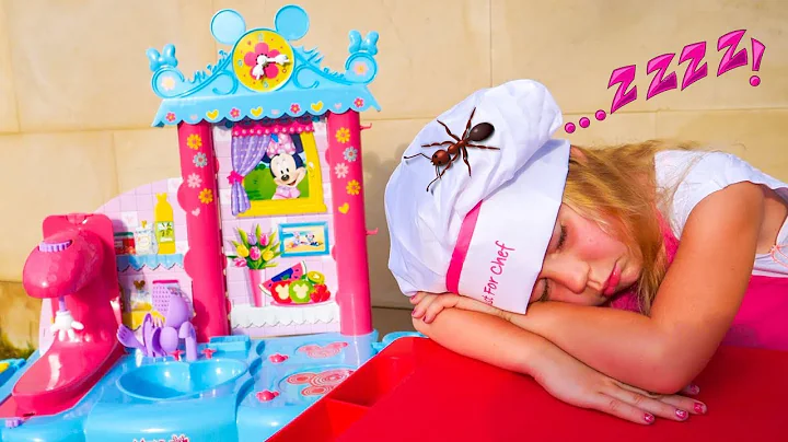 Nastya cooks unusual food for dad in the toy kitchen