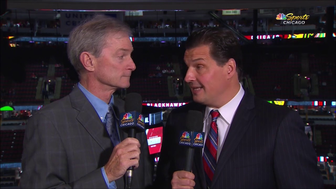 Pat Foley wears Eddie Olczyk jersey while throwing Cubs first