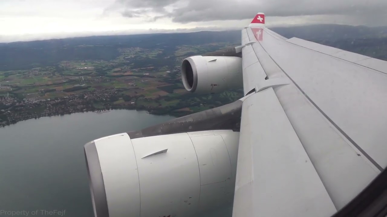 FLIGHT LANDING] Swiss A340-300 (Business Class) - Lake Geneva