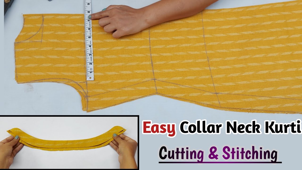 Very Easy Collar Neck Front slit Kurti cutting and stitching - YouTube