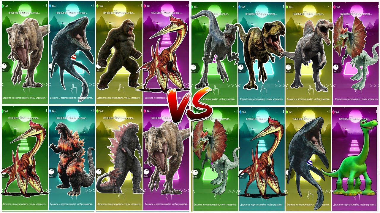 Dinosaur 🦖 🆚 Mosasaurus 🆚 King Kong 🆚 Spinosaurus 🎶 Tiles Hop Edm Rush