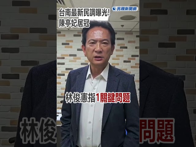 快新聞／台南最新民調曝光！陳亭妃居冠　林俊憲指「1關鍵問題」