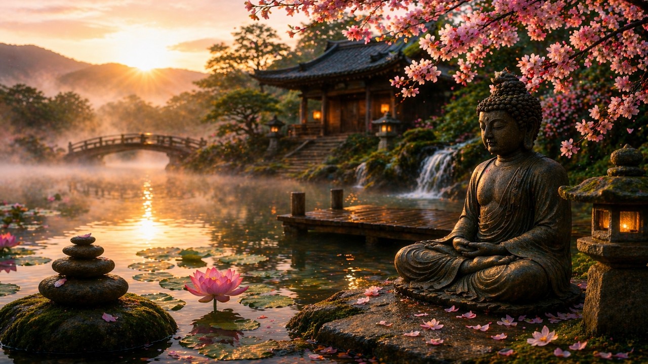 🪷 Zen Temple Sunrise Meditation Music | Peaceful Nature Sounds | Deep ...