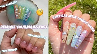 REMOVE YOUR NAILS FAST | NO SOAKING OR FILING | PEEL OFF BASE COAT |VERTICAL JELLY OMBRÉ NAILS
