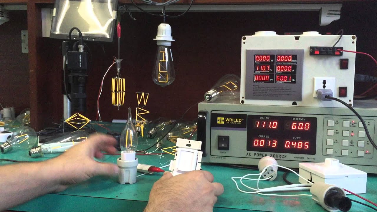 110V WRILED Led Filament Candle Bulb E12 Dimmable testing by Lutron