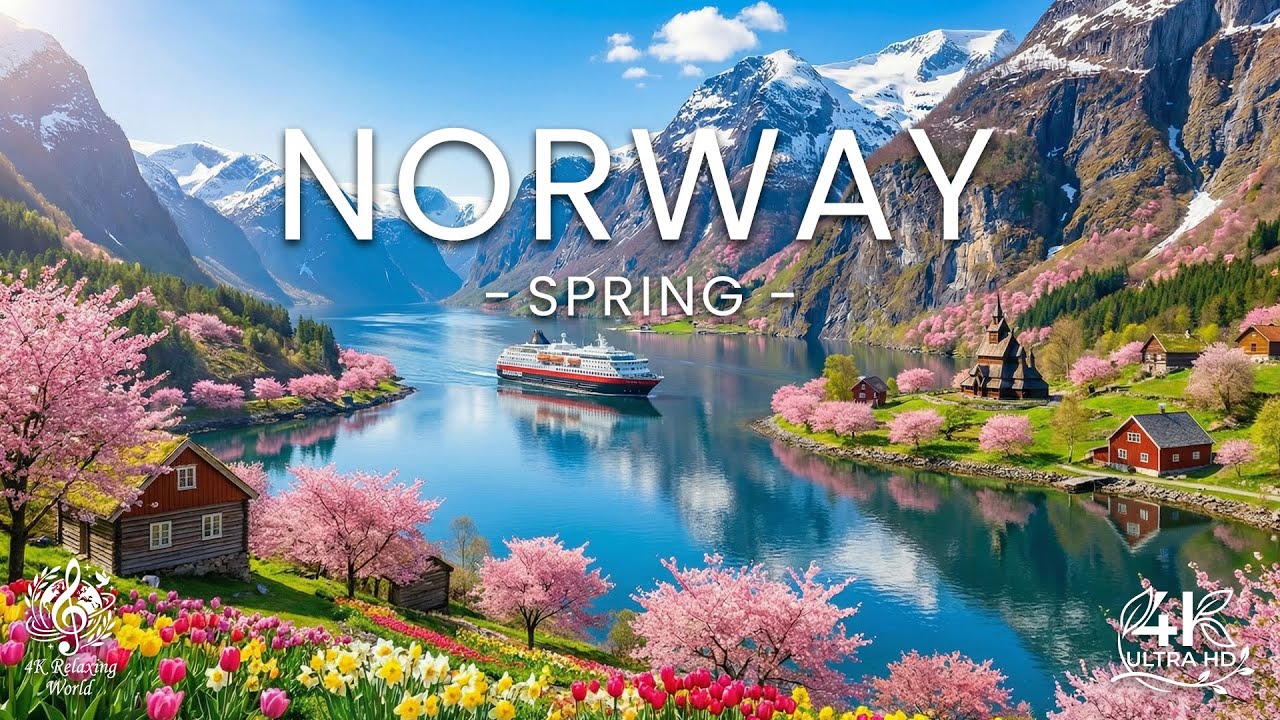 Весна в Норвегии 4K - Расслабляющая музыка и прекрасный природный пейзаж - Видео 4K UHD