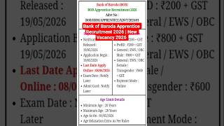 Bank of Baroda Apprentice Recruitment 2026 | New Vacancy 2026 | dailyJobs updates #shorts #bob #bank