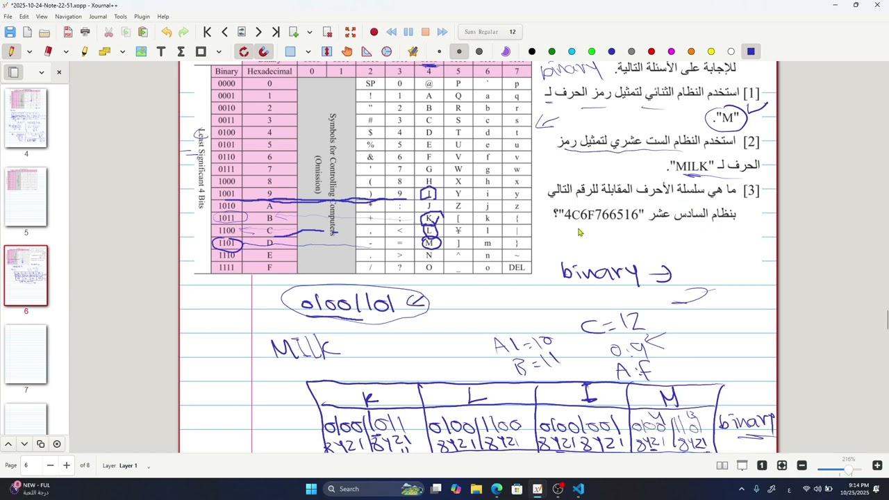 حل مثال عملي على التمثيل الرقمي للأحرف