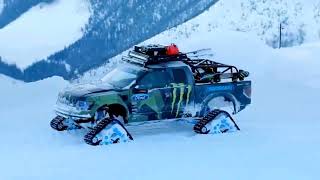 Ford Raptor pickup truck on tracks in winter (Форд Раптор на гусеницях взимку), (Music video)