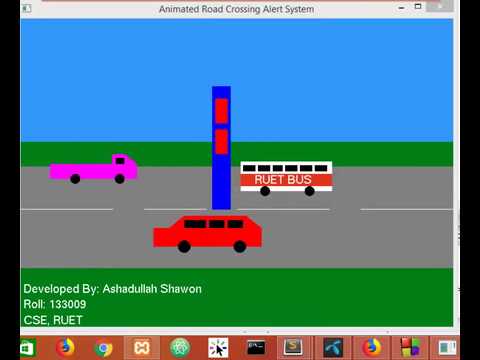 Animated Road Crossing Alert System in OpenGl C++