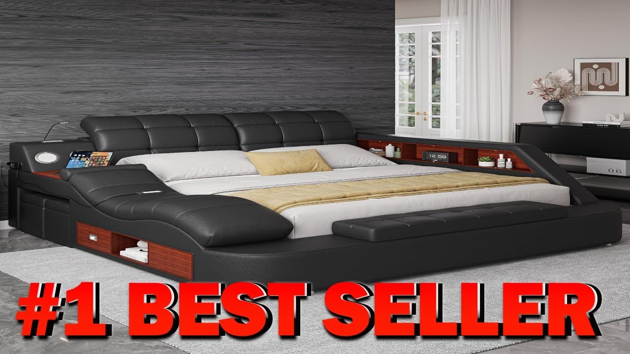 Modehodei Luxury Queen Size Bed Frame Modern Multifunctional Bed with Massage Recliner - B0DKTFVZ4M