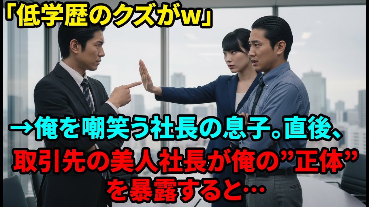 【スカッと】47歳・中卒の俺が本社復帰。社長の息子「低学歴のクズは失せろw」と見下していると、取引先の美人社長「クズはあなた。彼が誰だか知らないの？」→俺の正体を知った息子が震えだしたw【感動する話】