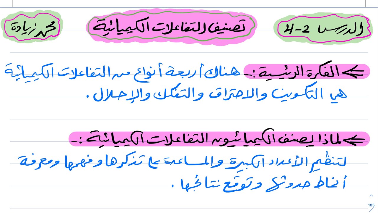 تصنيف التفاعلات الكيميائية كيمياء اول ثانوي 1444