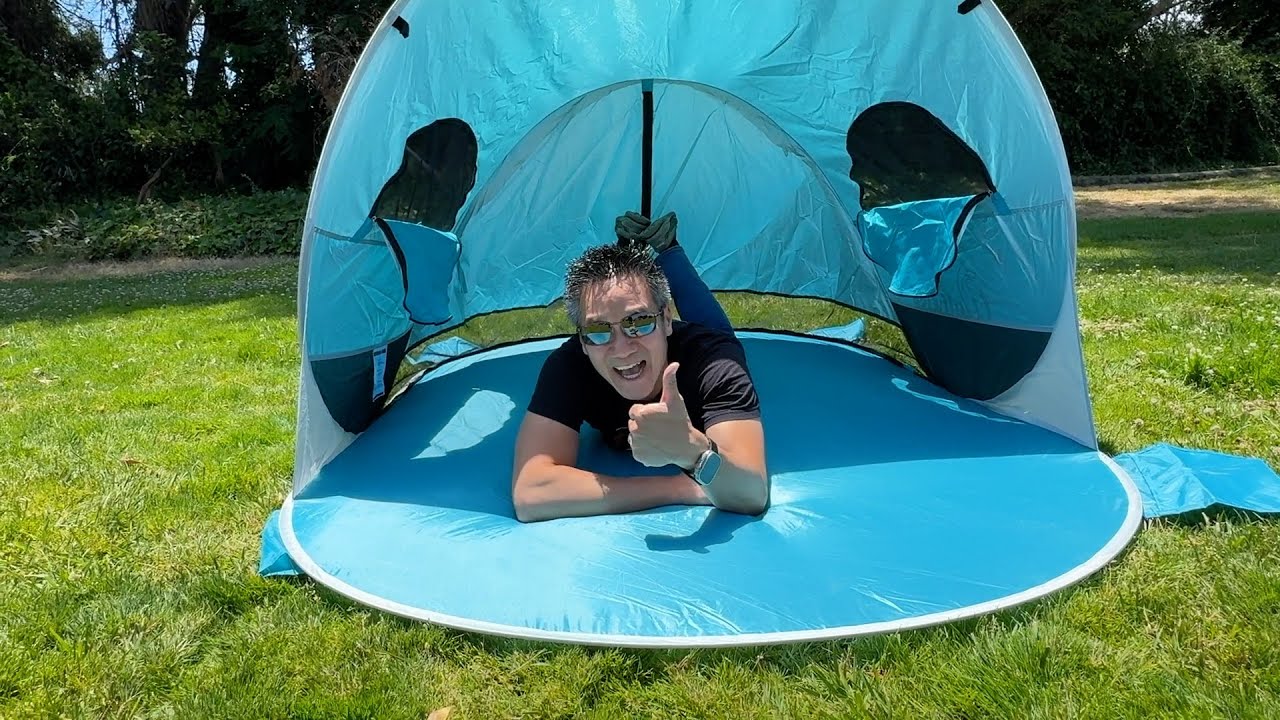 WolfWise Tente De Plage UPF 50+ 3-4 Personnes - Tente Parapluie Instantanée Abri Solaire Bleu Foncé
