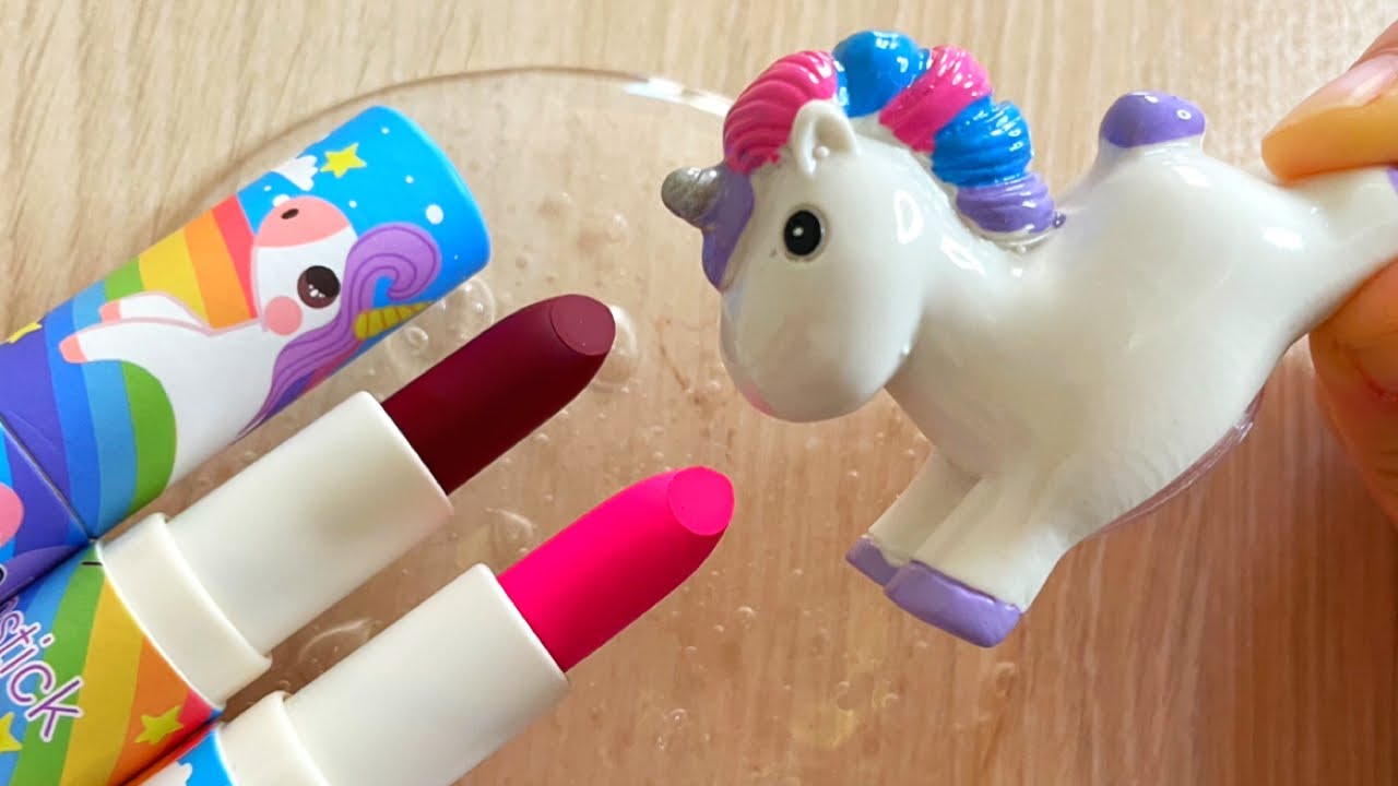 Mixing Lipstick into Slime! Unicorn Purple Makeup! Satisfying Video! #1