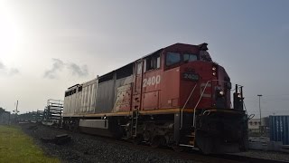 Rare!!! CN 2400 sole C40-8M leads WB UP work train thru Rosenberg, TX!!!
