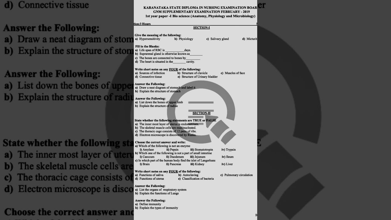 1st Year Paper I Bio Science Anatomy Physiology And Microbiology 2019 Question