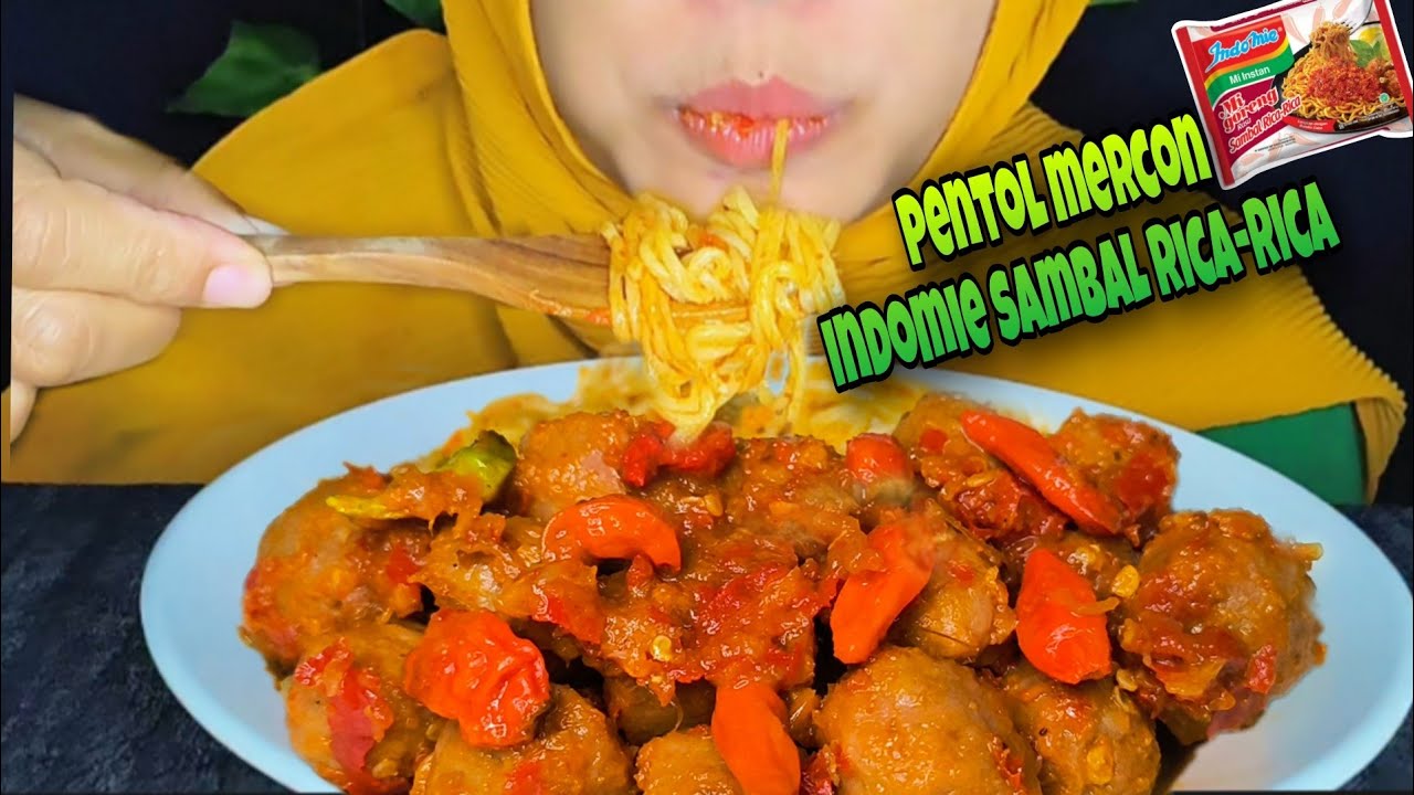 NIKMAT BANGET!!ASMR INDOMIE GORENG PEDAS SAMBAL RICA-RICA BAKSO MERCON ...
