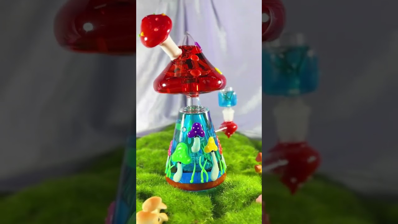 8" Glycerin Mushroom Bong (glow in the dark), Glass Water Pipe, Nolvety Design 