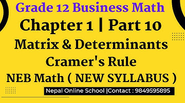 Chapter 1 Matrix and Determinants Part 10 | Cramer