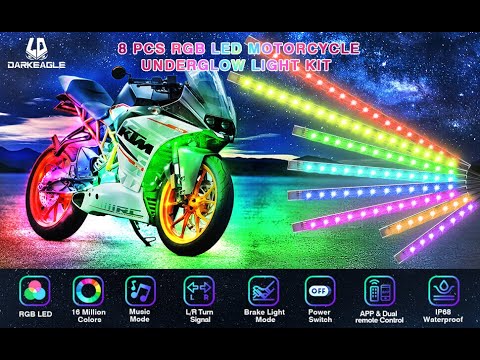 DARKEAGLE Motorcycle RGB LED Light Kits with Brake Turn Signal - YouTube