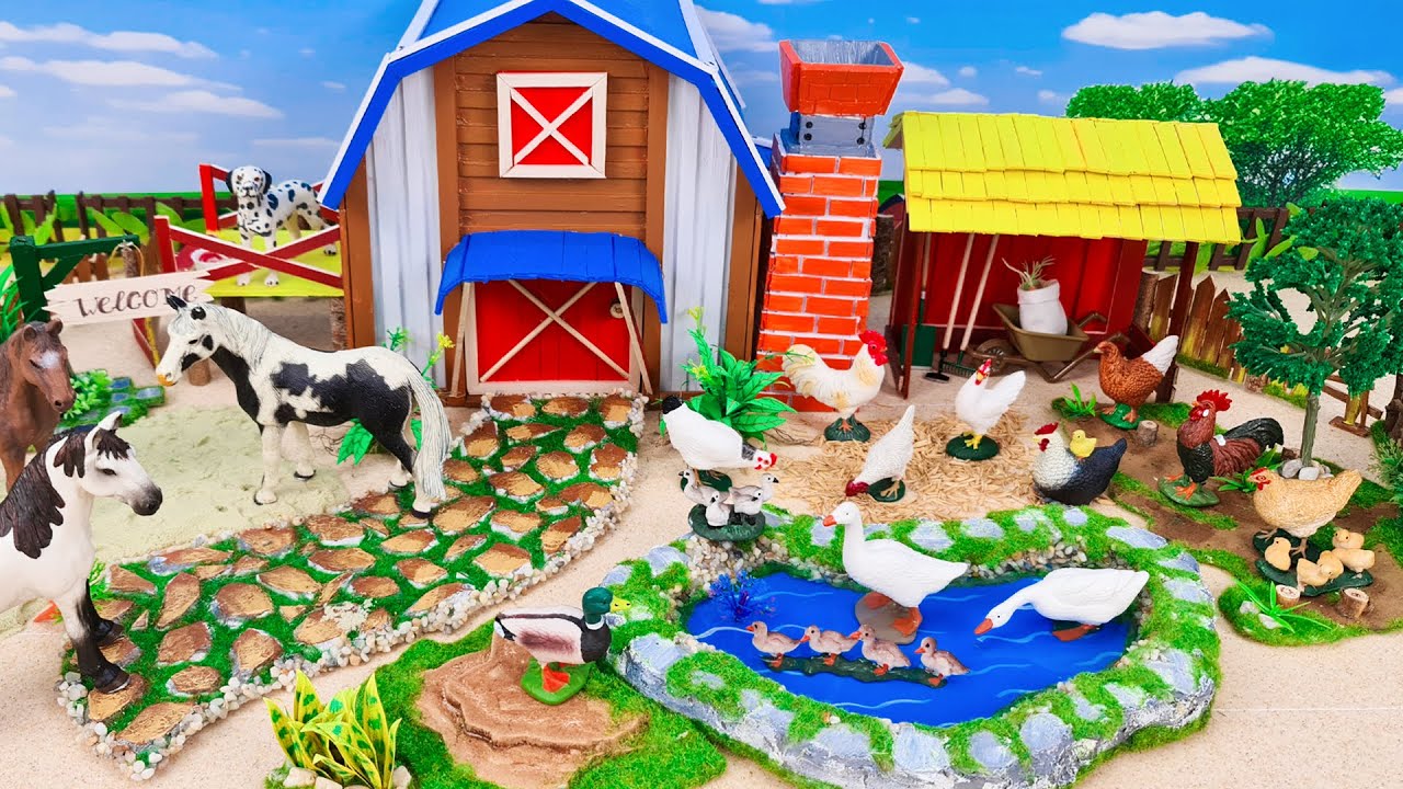 18 минут увлекательной сборки мини-фермы с лошадью, курицей и птицеводческой фермой | Скотный дво...
