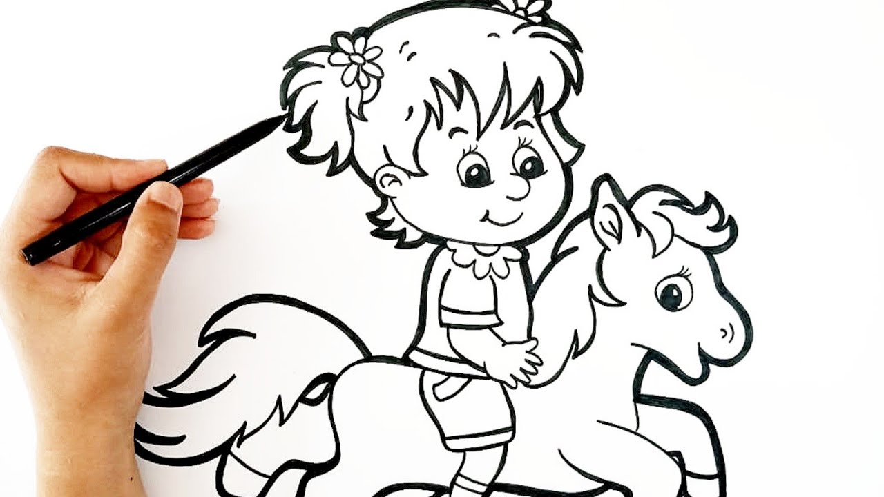 learn-how-to-draw-girl-on-a-horse-drawing-learn-and-draw-easy