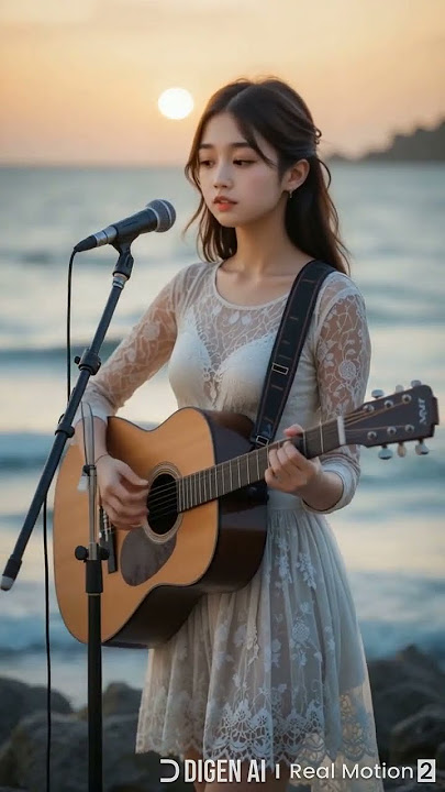 Stunning Girl Serenades with Acoustic Guitar at Golden Hour