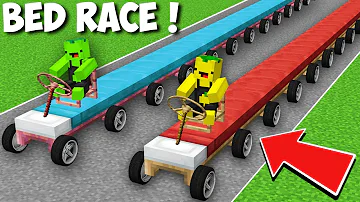 How to WIN THE LONGEST BED RACE in Minecraft ? BED VEHICLE !