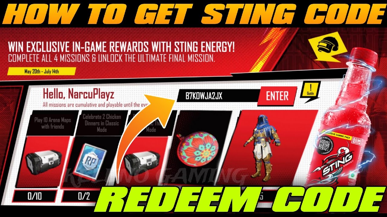 😍HOW TO GET STING REDEEM CODE IN BGMI BGMI STING EVENT CODE | STING X ...