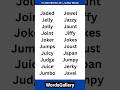 J Letter Words List