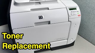 Toner replacement on HP LaserJet Pro 400 color printer (M451dw M451nw M475dw M475dn M375nw) - YouTube