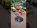 Big Truck Pushing Bus Car And BullDozer Car Into Pit #jcb #jcbvideo #tractor #train