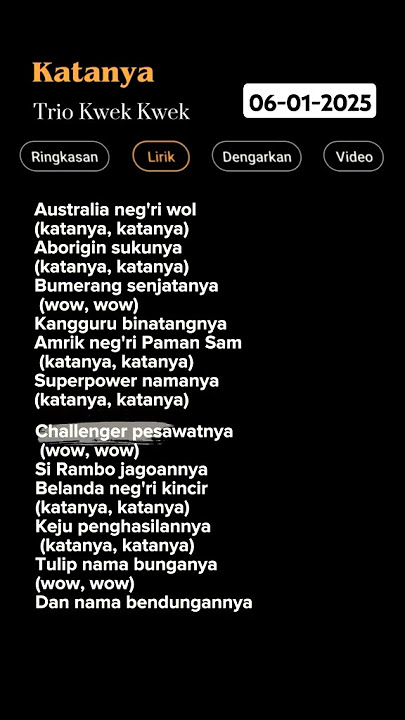 Lirik Lagu Katanya Trio Kwek-Kwek