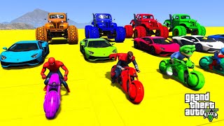 GTA V Mega Ramp Boats, Cars, Motorcycle, Helicopter With Trevor and Friends Epic Stunt Map Challenge