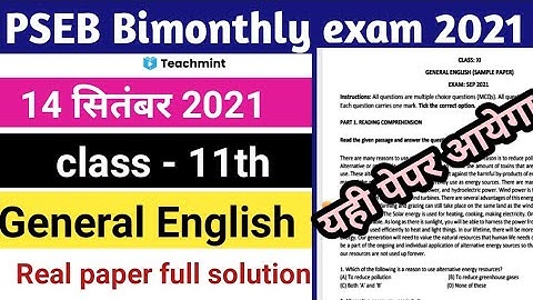 PSEB bimonthly exam class 11 general English real paper solution// class 11general English Teachmint