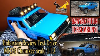 Unboxing Review test drive rc car MN78 cherokee scale 1:12 || banyak fitur tersembunyi ||