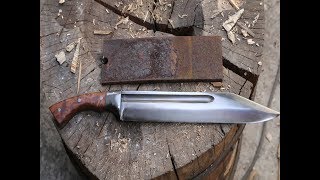 Forging a very big bowie knife from truck leaf spring