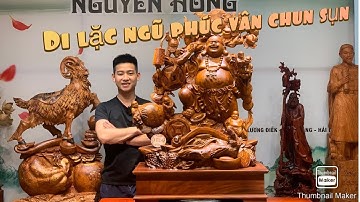 DI LẶC NGŨ PHÚC VÁC ĐÀO GỖ CHUN SỤN HƯƠNG - TƯỢNG GỖ XƯỞNG NGUYỄN HỒNG 0987336318