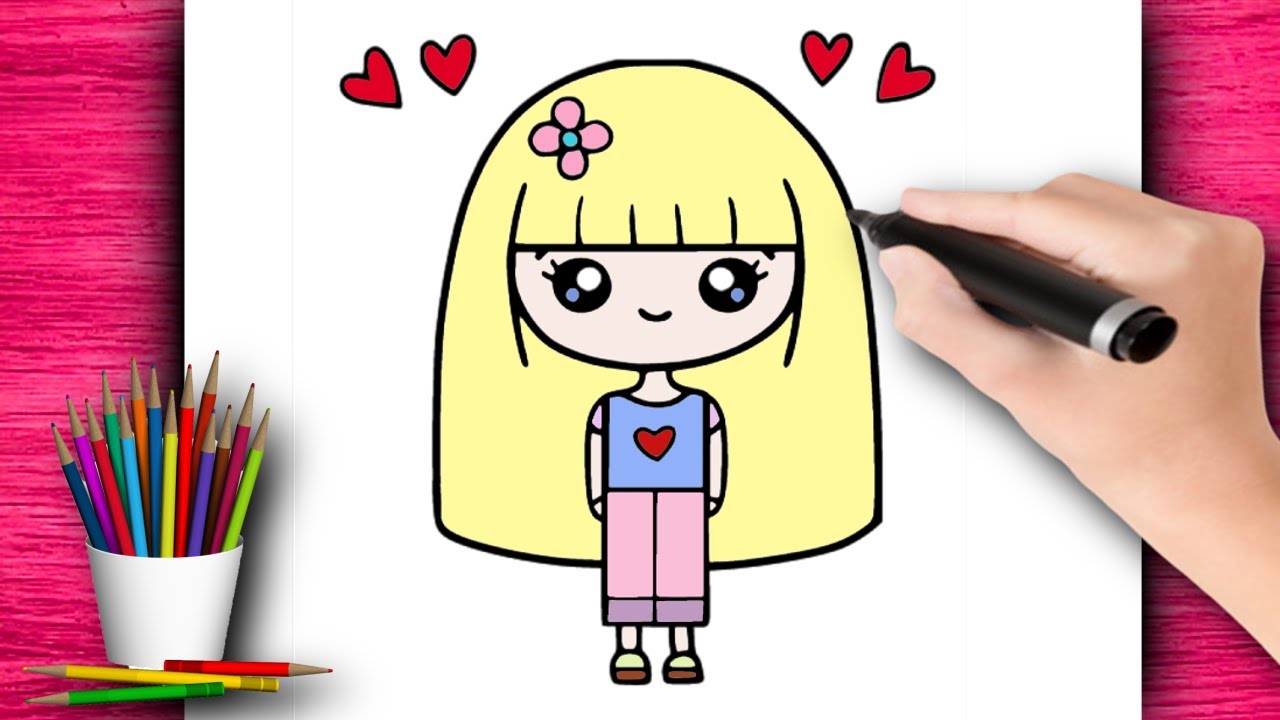 COMO DESENHAR UMA BONECA FOFA E FASHION TUMBLR I DESENHO FOFO PARA MENINAS  I DRAW DOLL CUTE 