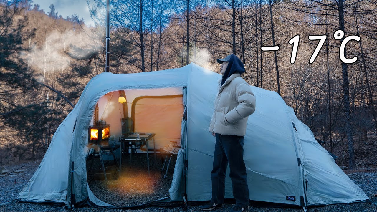 Кемпинг-влог | Ночь в горах при -17°C…Ледяной лес, тент и печь ASMR